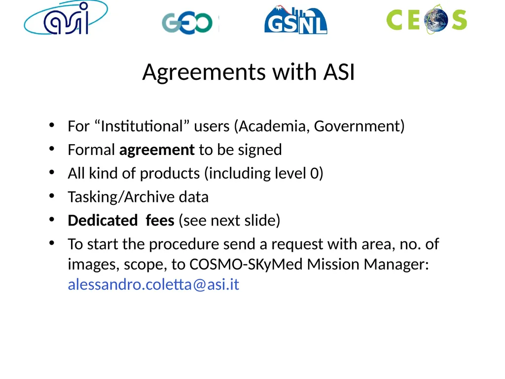 Access to COSMO-SkyMed data for science S. Zoffoli - slide 4 of 9