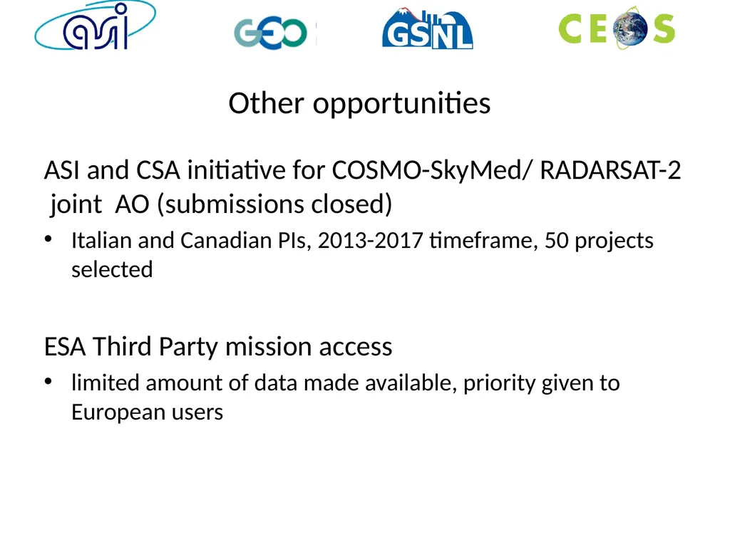 Access to COSMO-SkyMed data for science S. Zoffoli - slide 7 of 9