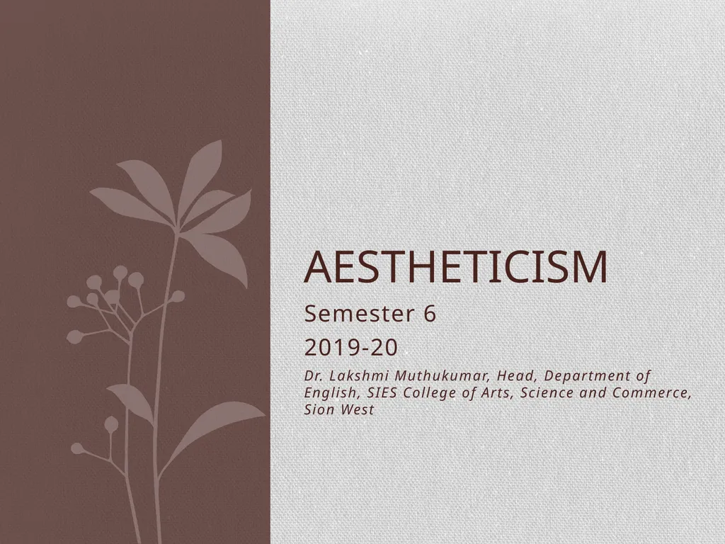 Semester 6 2019-20 Dr. Lakshmi Muthukumar, Head, - slide 1 of 12