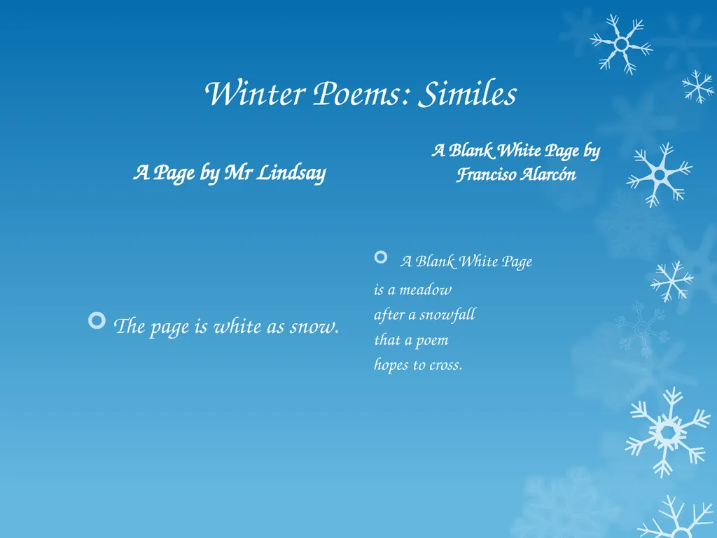 Winter Poems: Similes 01/02/21 Learning Objective - slide 9 of 10