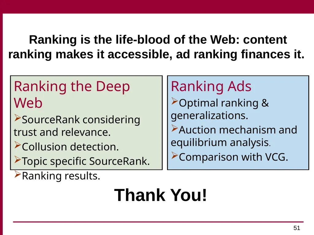 Trust and Profit Sensitive Ranking for Web - slide 51 of 51