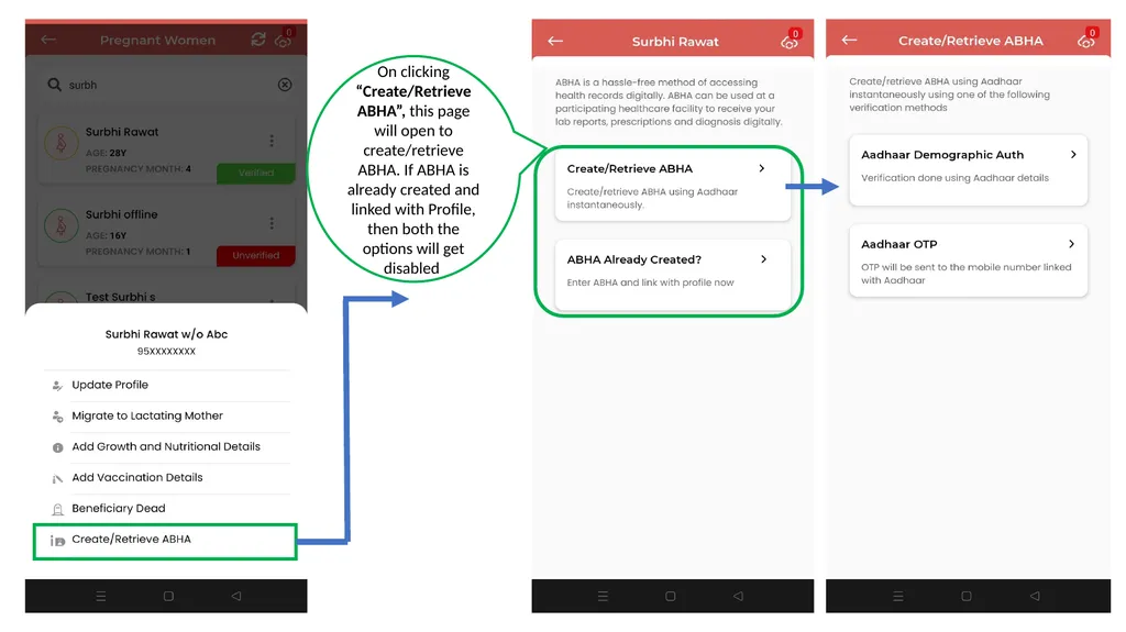 ABHA ID Creation and RCH Profile View flow through - slide 3 of 10