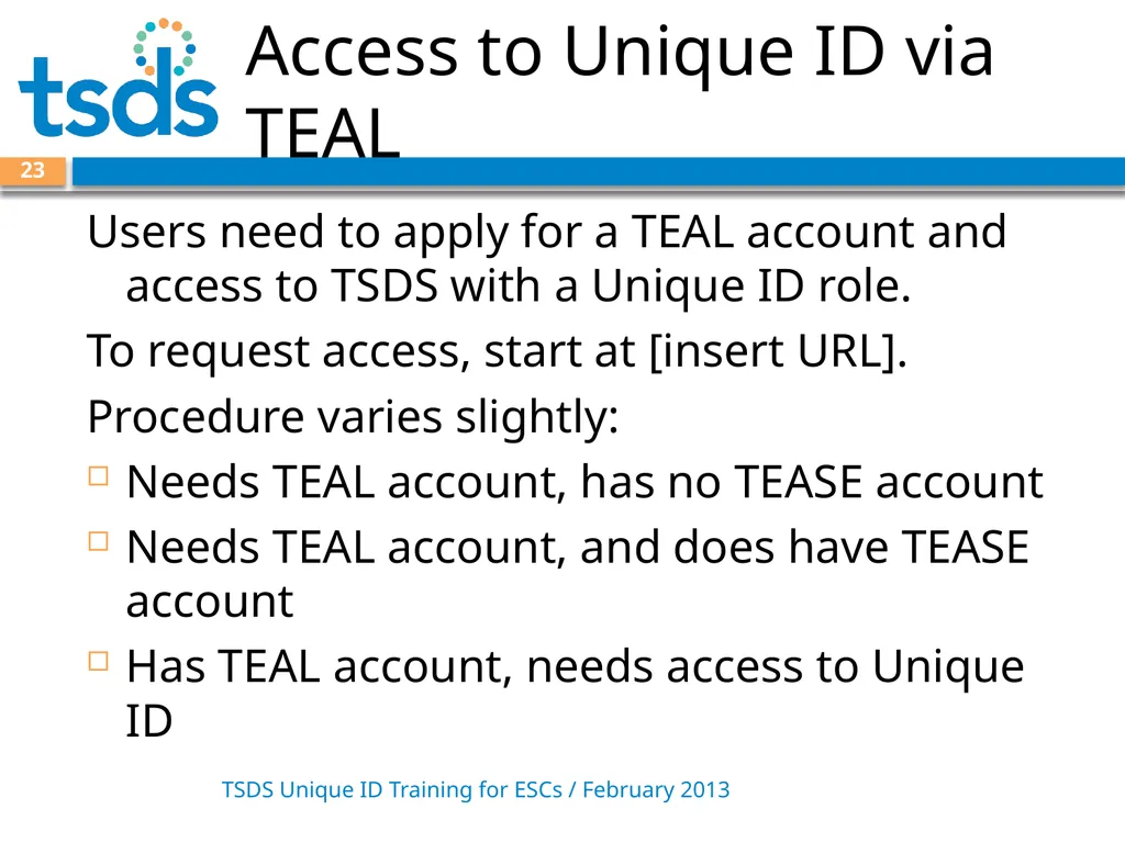 TSDS Unique ID System Training David Butler – - slide 23 of 59