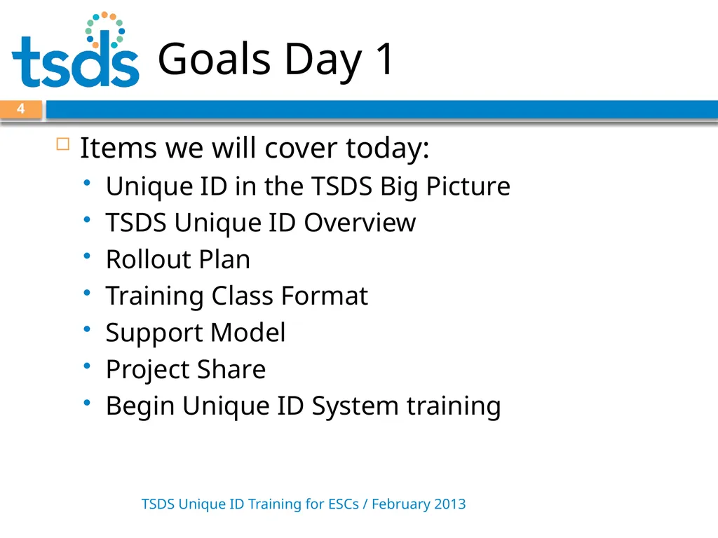 TSDS Unique ID System Training David Butler – - slide 4 of 59