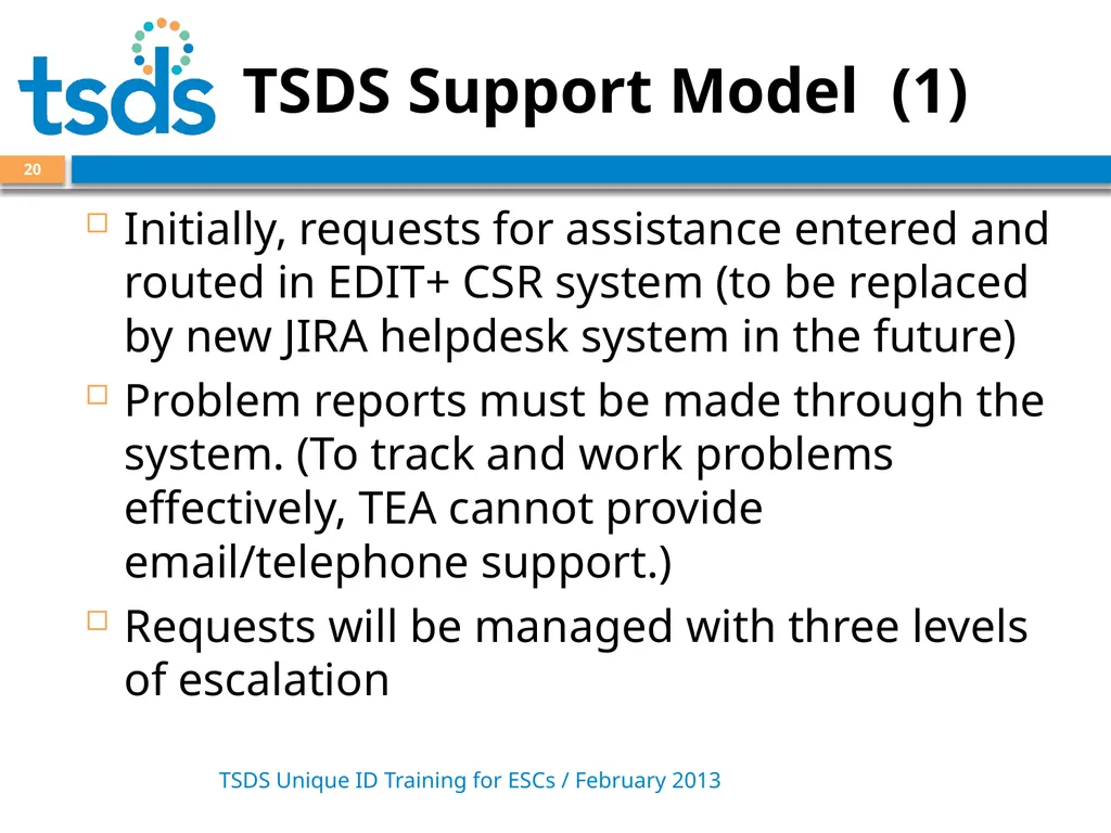 TSDS Unique ID System Training David Butler – - slide 20 of 59