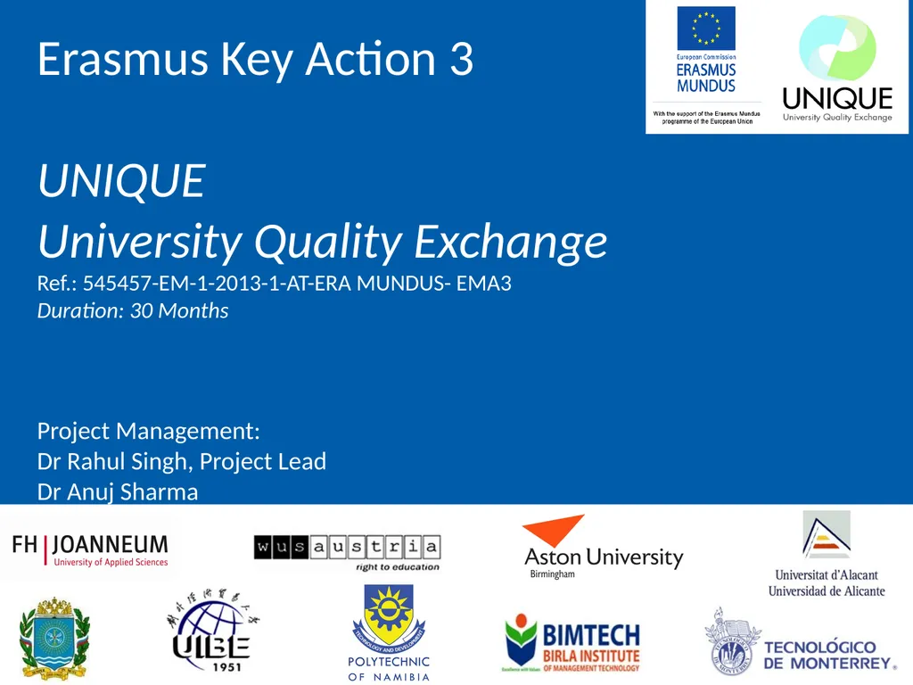 Erasmus Key Action 3 UNIQUE University Quality - slide 1 of 6