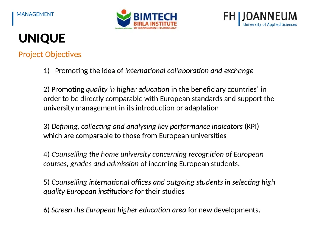 Erasmus Key Action 3 UNIQUE University Quality - slide 3 of 6