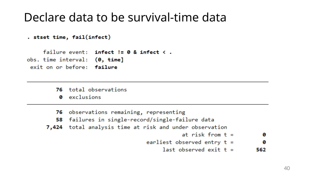 Survival analysis using Stata Gabriela Ortiz 1 - slide 40 of 83