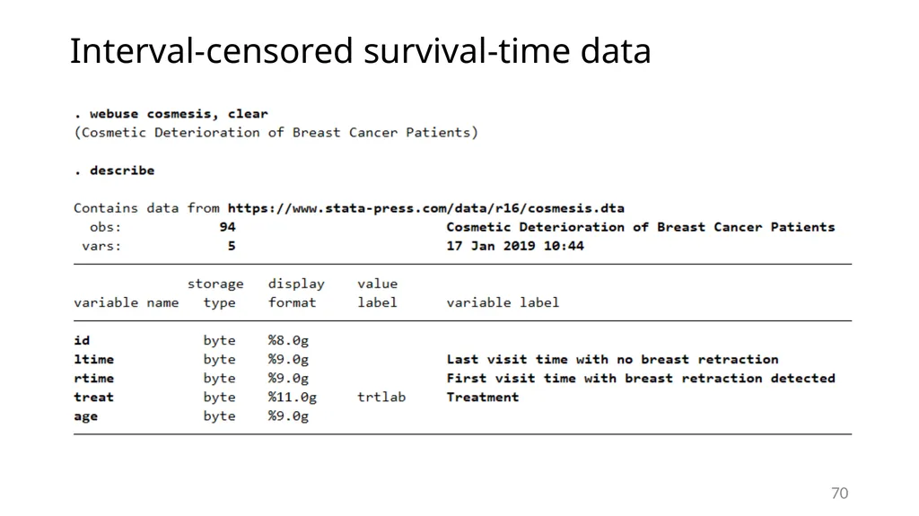 Survival analysis using Stata Gabriela Ortiz 1 - slide 70 of 83
