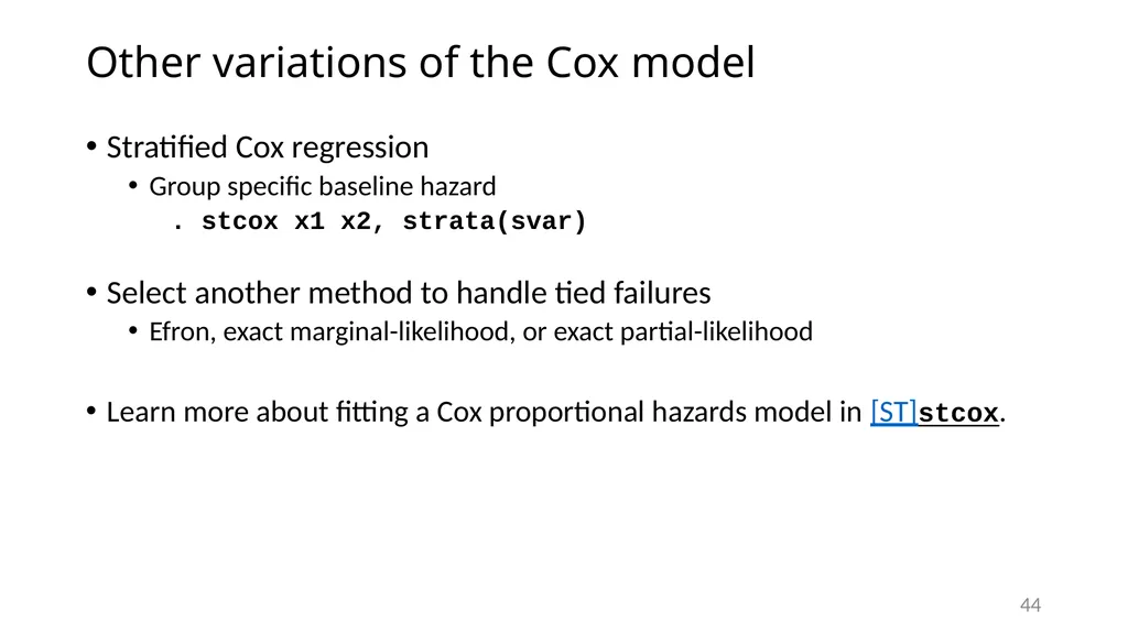 Survival analysis using Stata Gabriela Ortiz 1 - slide 44 of 83