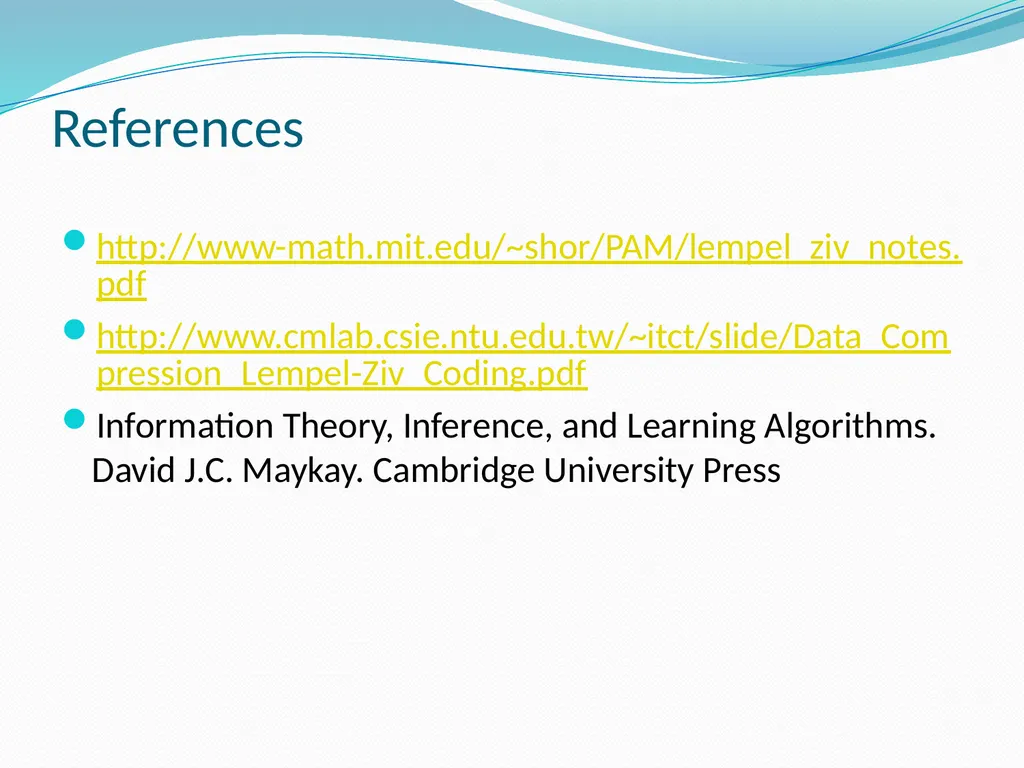 Stream Codes for Data Compression Yehong, Wang - slide 70 of 71