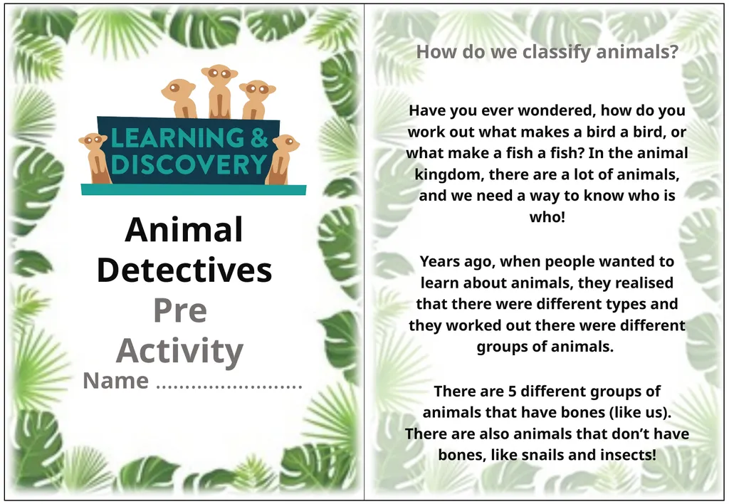 Animal Detectives Pre Activity Name ……………...……. - slide 1 of 4