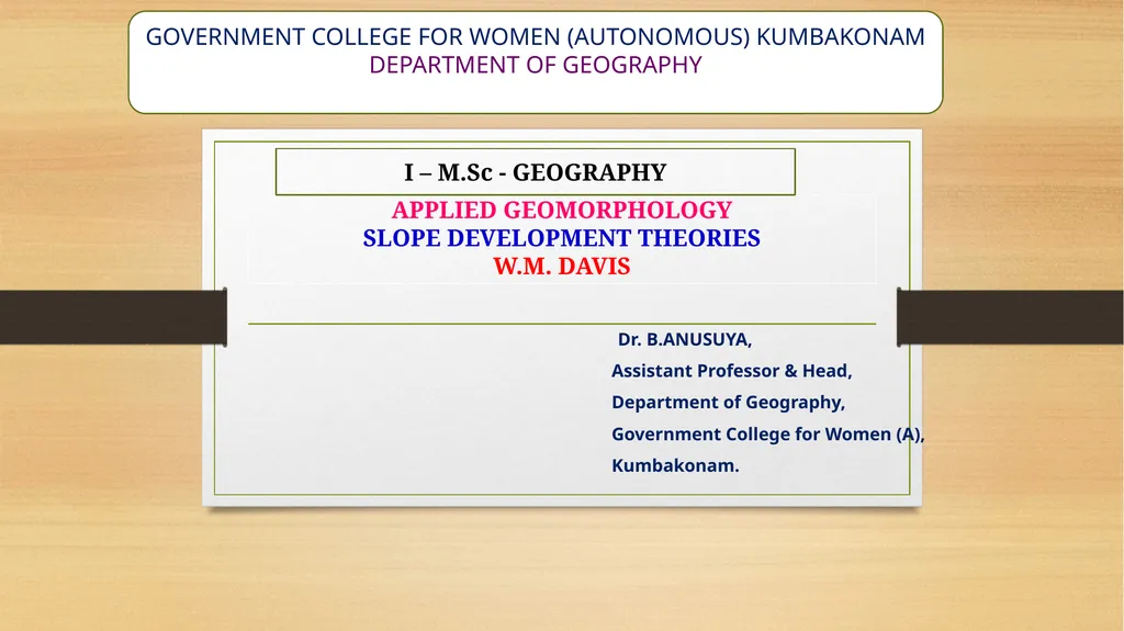APPLIED GEOMORPHOLOGY SLOPE DEVELOPMENT THEORIES - slide 1 of 27