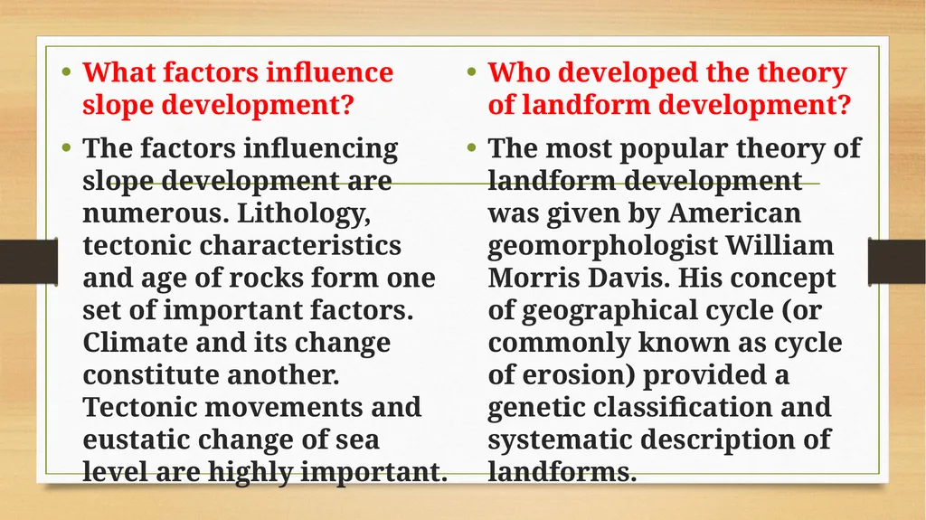 APPLIED GEOMORPHOLOGY SLOPE DEVELOPMENT THEORIES - slide 10 of 27