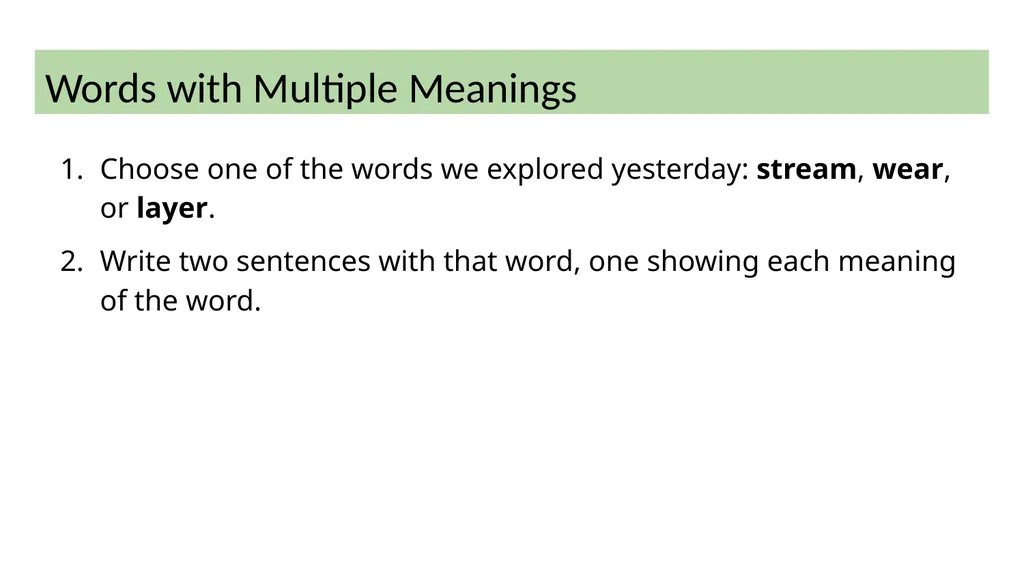 Words with Multiple Meanings Vocabulary & Language - slide 9 of 9