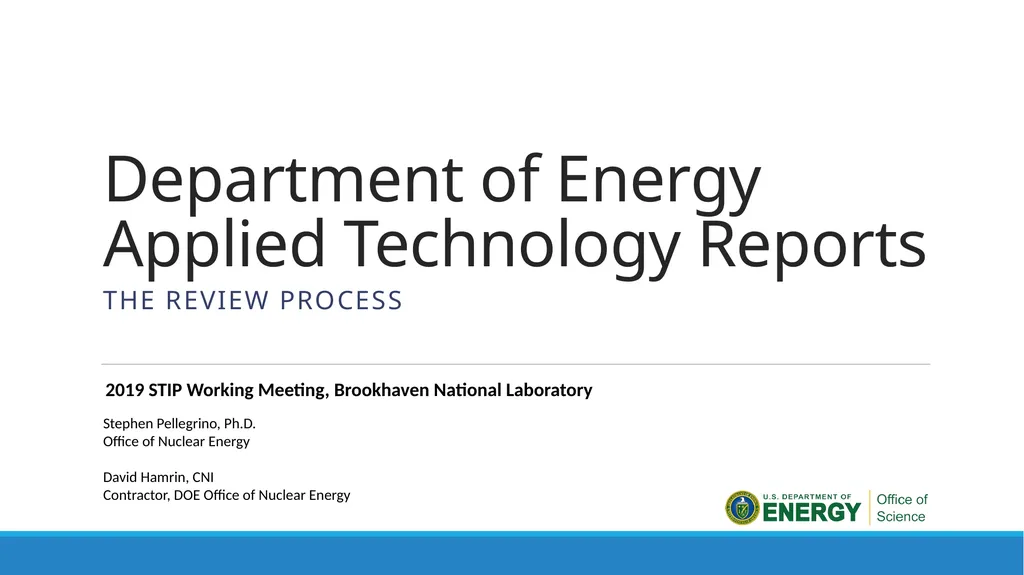 Department of Energy Applied Technology Reports - slide 1 of 12