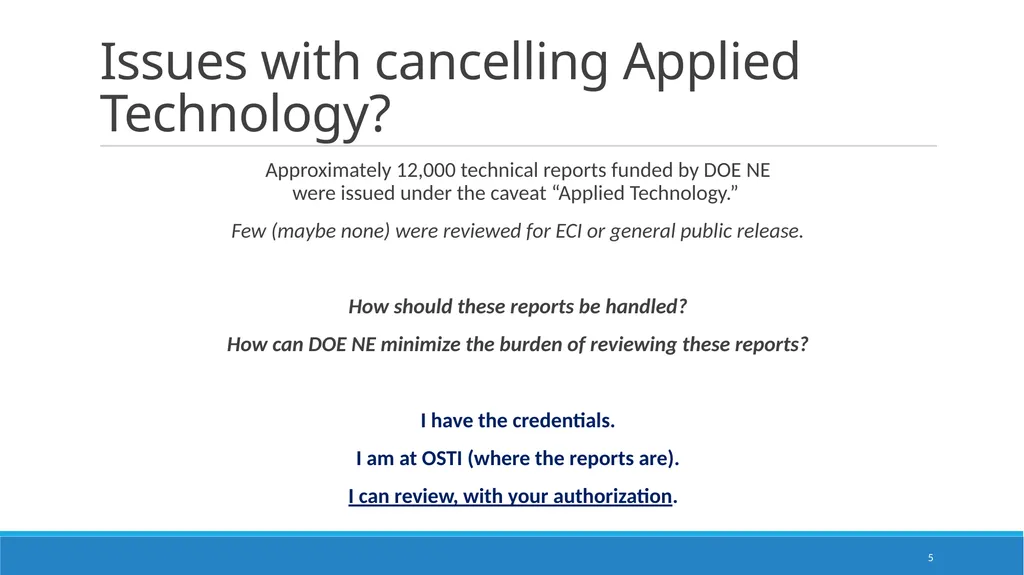 Department of Energy Applied Technology Reports - slide 5 of 12