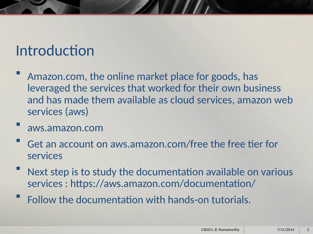 Amazon Web Services (aws) B. Ramamurthy - slide 2 of 31