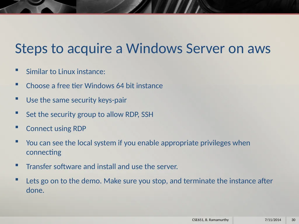 Amazon Web Services (aws) B. Ramamurthy - slide 30 of 31