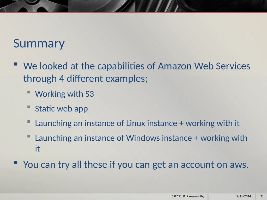 Amazon Web Services (aws) B. Ramamurthy - slide 31 of 31