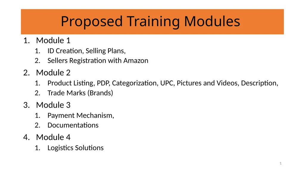 Proposed Training Modules Module 1 ID Creation,
