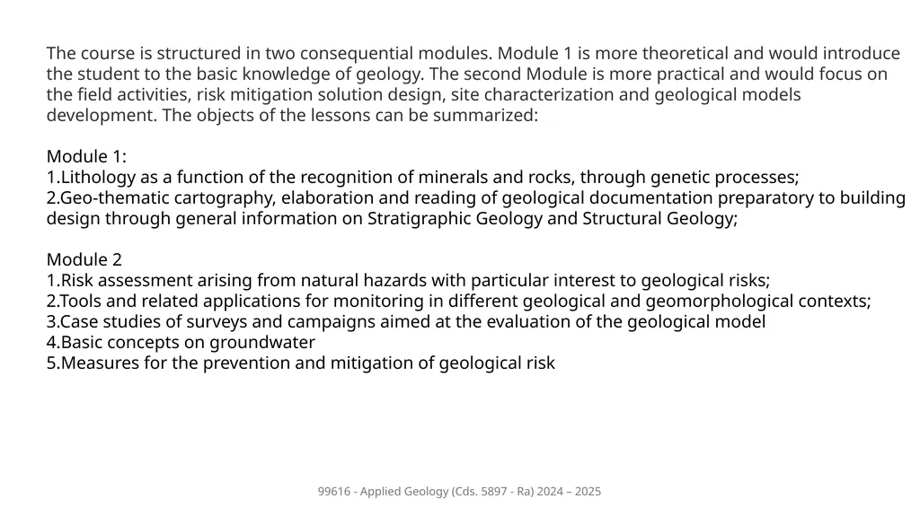Course presentation 99616 - Applied Geology Cds. - slide 5 of 9