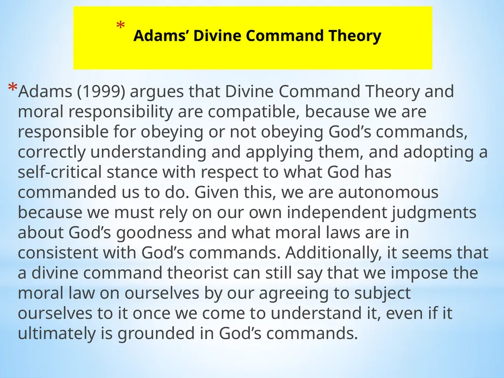 Divine command theory According to divine command - slide 14 of 35