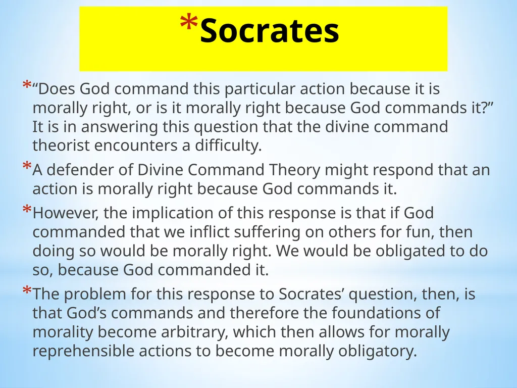 Divine command theory According to divine command - slide 23 of 35