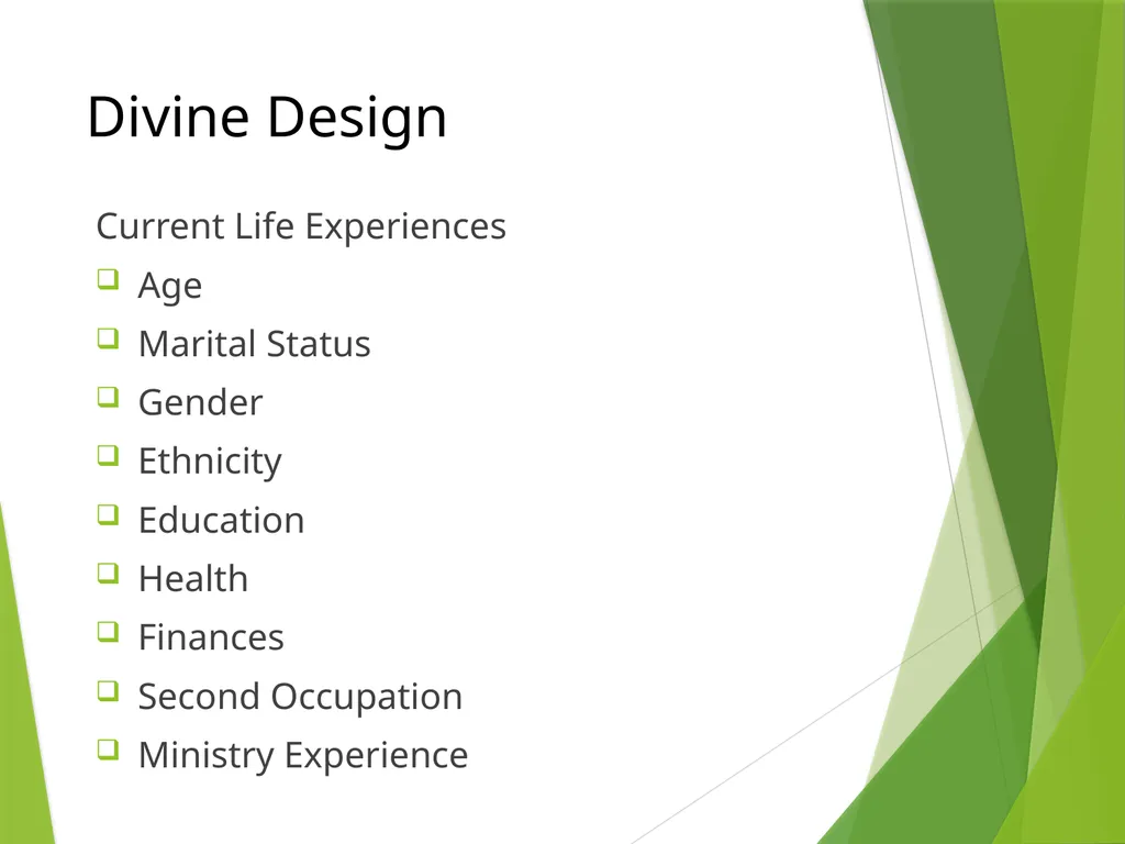 Divine Design, Direction and Development Taught by - slide 6 of 17