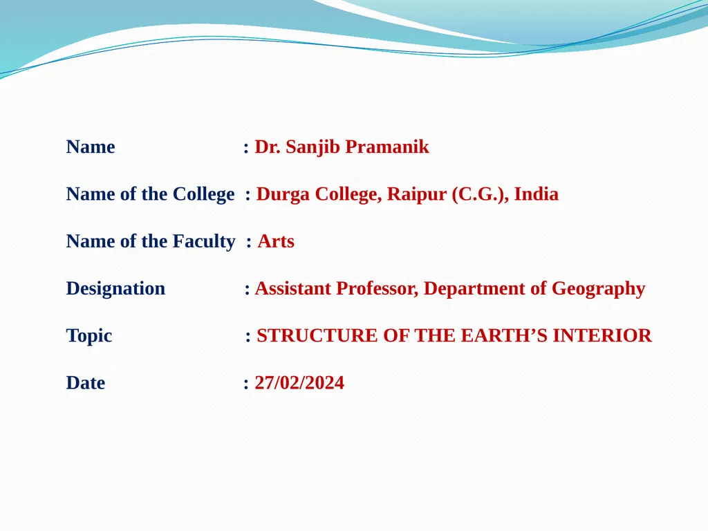Name : Dr. Sanjib Pramanik Name of the College : - slide 1 of 12