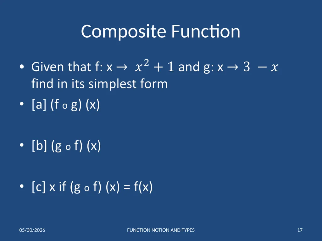 FUNCTIONS 1 Notation and Types of Functions IB 1 - slide 17 of 19