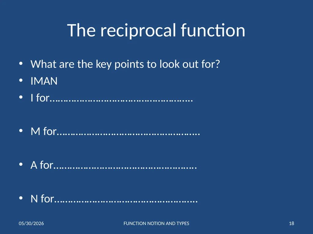 FUNCTIONS 1 Notation and Types of Functions IB 1 - slide 18 of 19