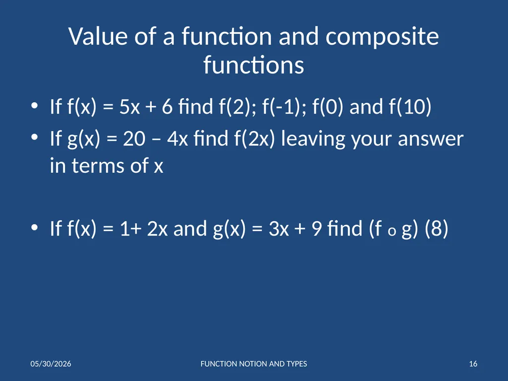 FUNCTIONS 1 Notation and Types of Functions IB 1 - slide 16 of 19