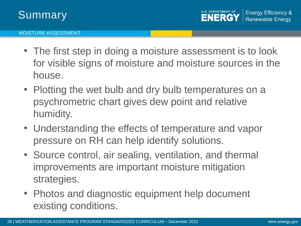 Moisture Assessment WEATHERIZATION ENERGY AUDITOR - slide 26 of 26