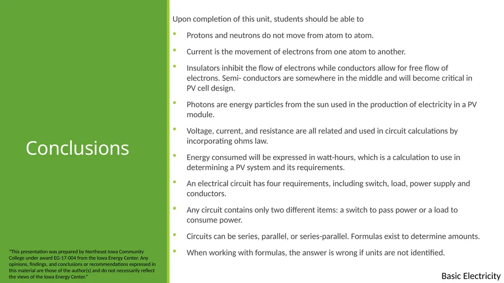 Basic Electricity Basic electrical concepts Except - slide 21 of 21