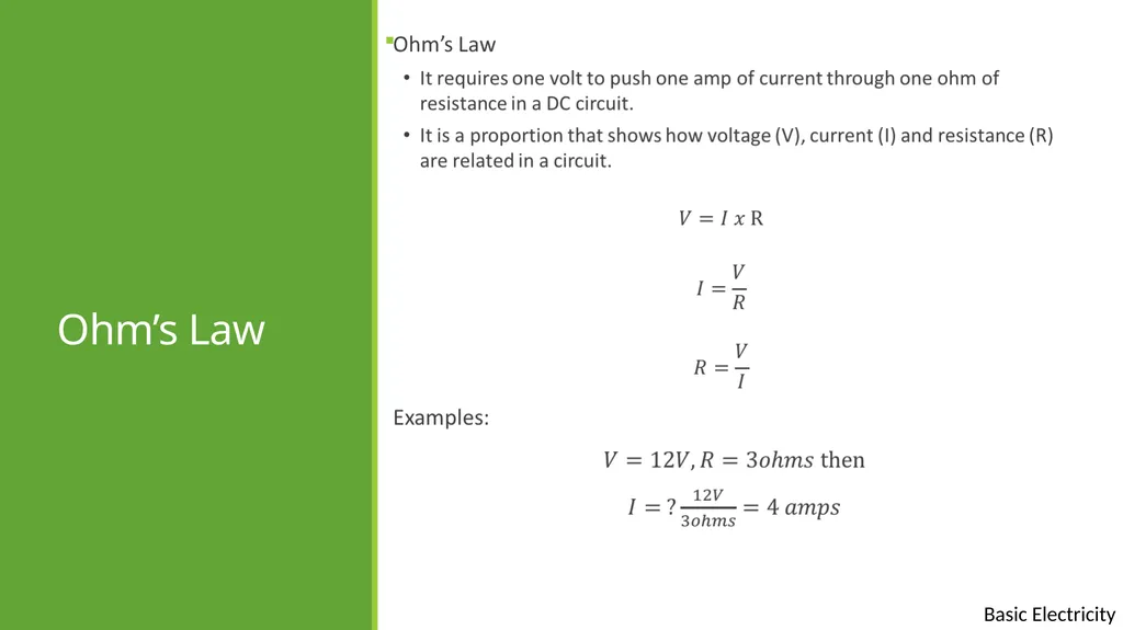 Basic Electricity Basic electrical concepts Except - slide 11 of 21