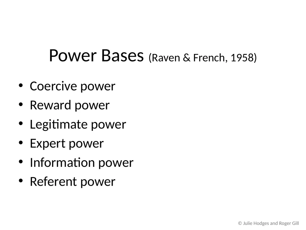 © Julie Hodges and Roger Gill Chapter 12 Power, - slide 6 of 18