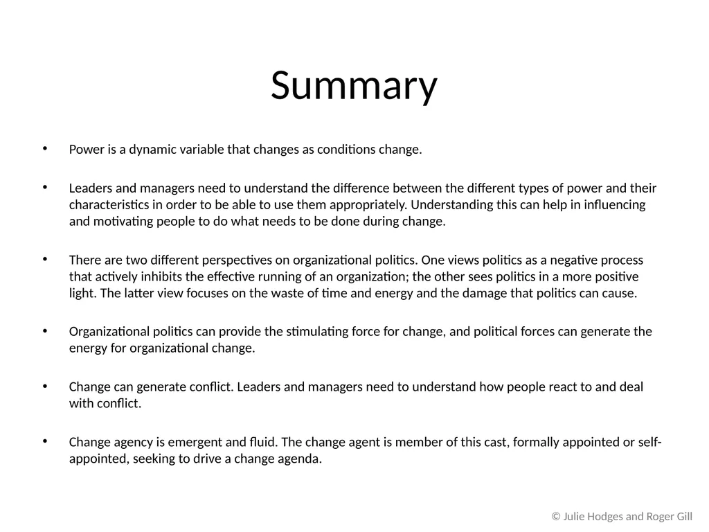 © Julie Hodges and Roger Gill Chapter 12 Power, - slide 17 of 18
