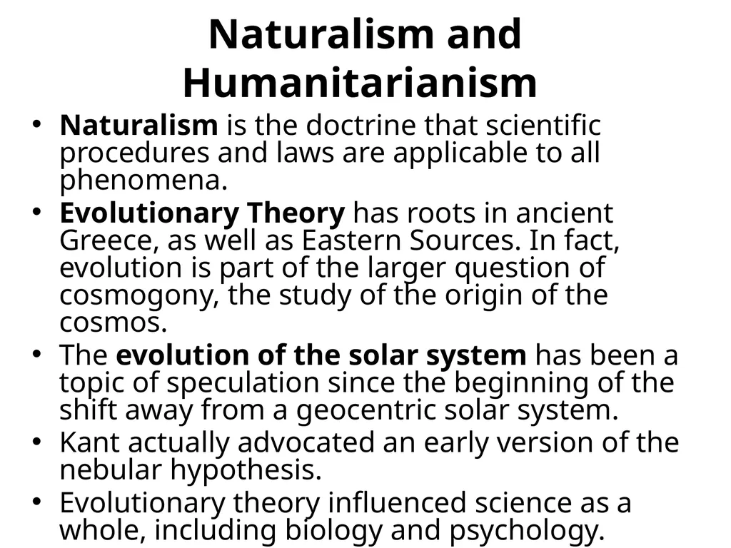 Naturalism and Humanitarianism Naturalism is the - slide 1 of 8