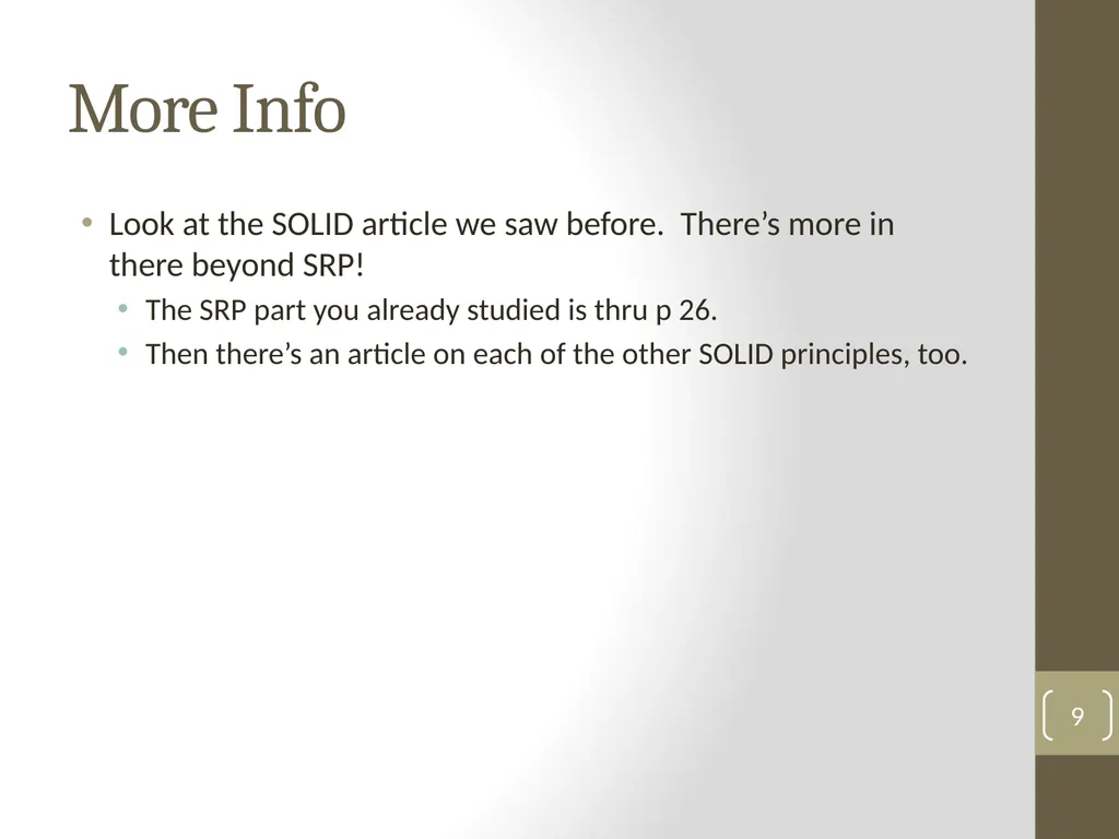Session 33 More on SOLID Steve Chenoweth Office: - slide 9 of 11
