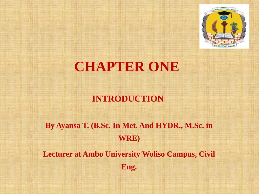 CHAPTER ONE INTRODUCTION By Ayansa T. (B.Sc. In