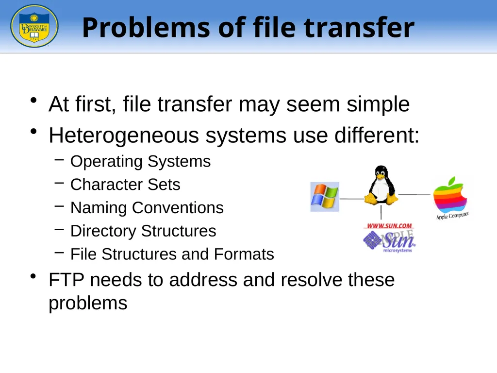 FTP - File Transfer Protocol TFTP – Trivial FTP - slide 5 of 30