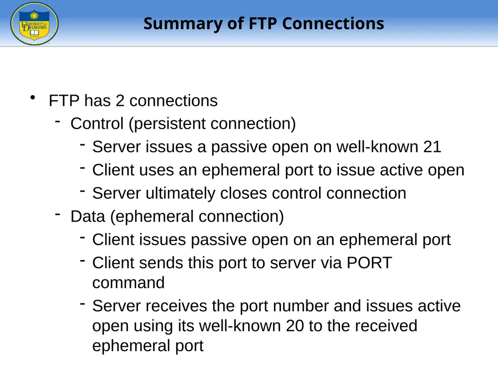 FTP - File Transfer Protocol TFTP – Trivial FTP - slide 17 of 30