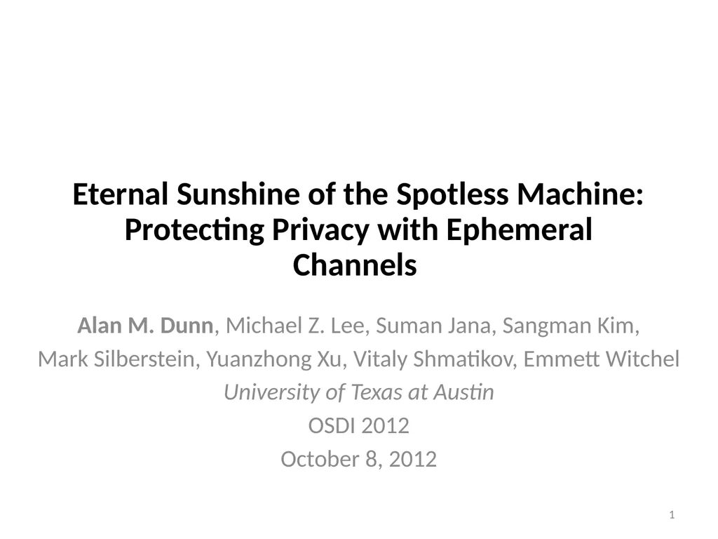 Eternal Sunshine of the Spotless Machine: - slide 1 of 26