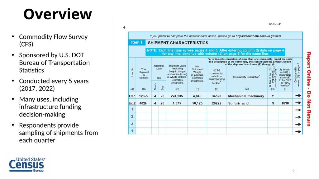 Machine Learning and the Commodity Flow Survey - slide 2 of 15