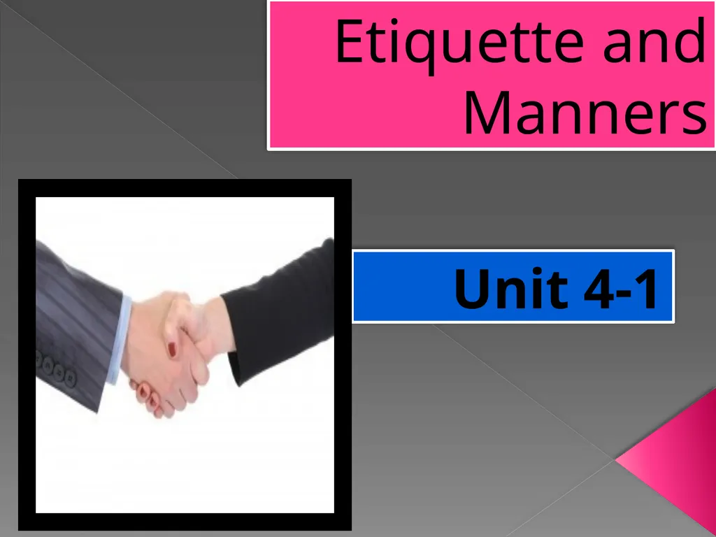 Etiquette and Manners Unit 4-1 A man should follow - slide 1 of 12