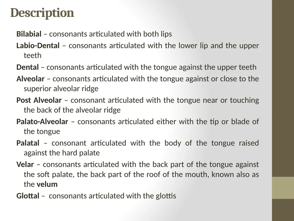 CLASSIFICATION OF CONSONANTS ACCORDING TO MANNER - slide 7 of 17