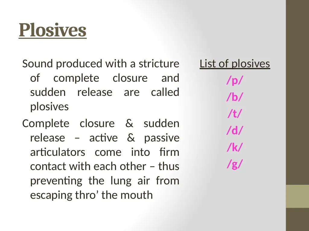 CLASSIFICATION OF CONSONANTS ACCORDING TO MANNER - slide 9 of 17