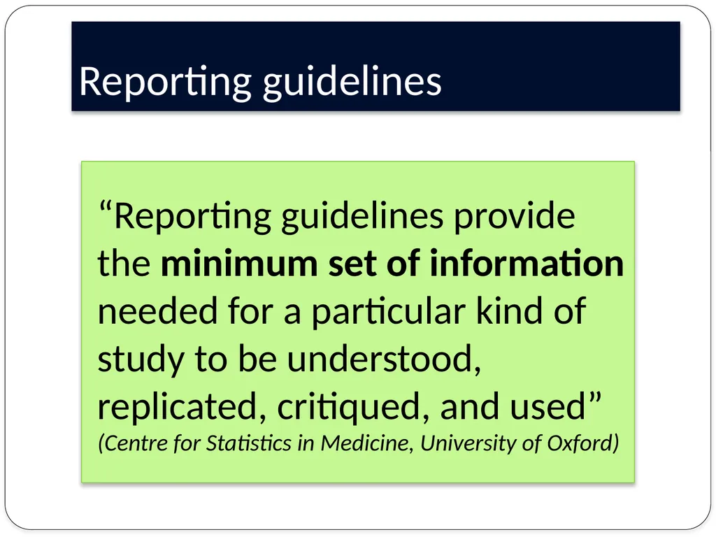 Guidelines for research reporting Finding the - slide 10 of 17