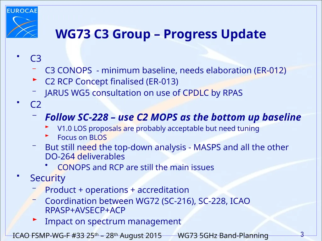5GHz Band Planning for RPAS CNPC Update on Work in - slide 3 of 11